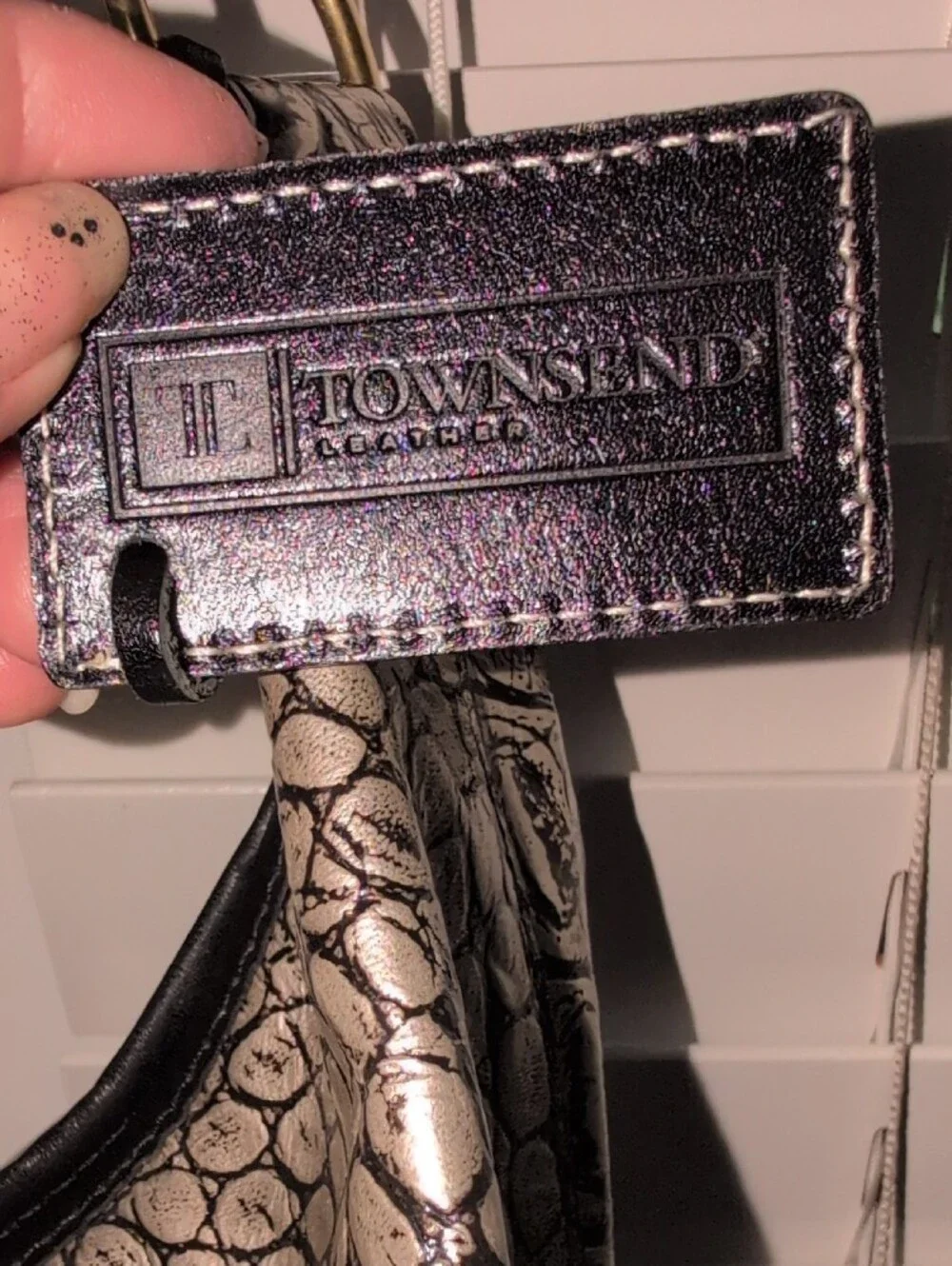 Townsend Silver And Black Leather Emobossed Crocodile Bag